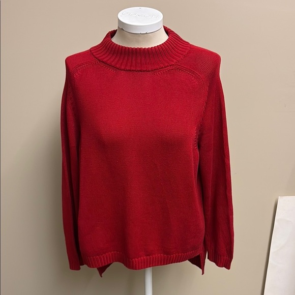TAIS Vibrant Red Cowl Neck 100% Cotton Pullover knit Sweater women's size Medium - Picture 1 of 5